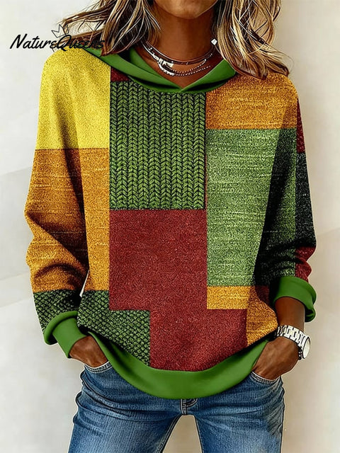Women's Casual Hooded Color Block Sweatshirt