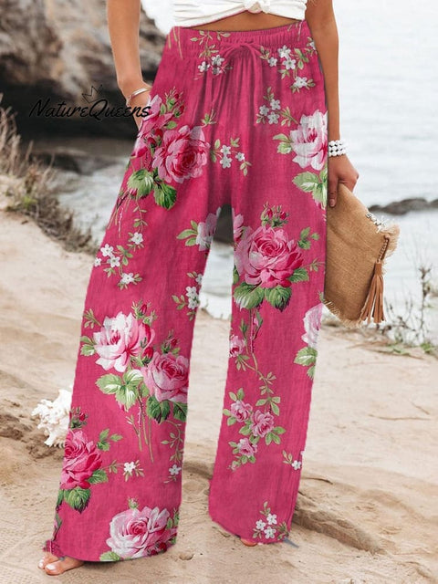 Women's Cotton And Linen Floral Pants