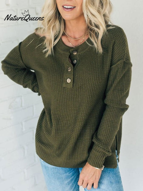Ladies button loose versatile knitted sweater