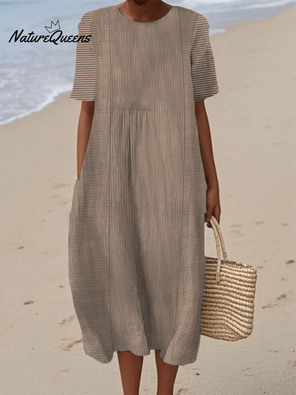 Women's Retro Striped Art Print Casual Round Neck Short Sleeve Dress