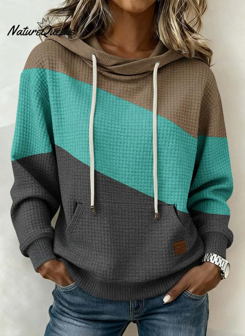 Women'S Casual Loose Color-Blocked Sweatshirt