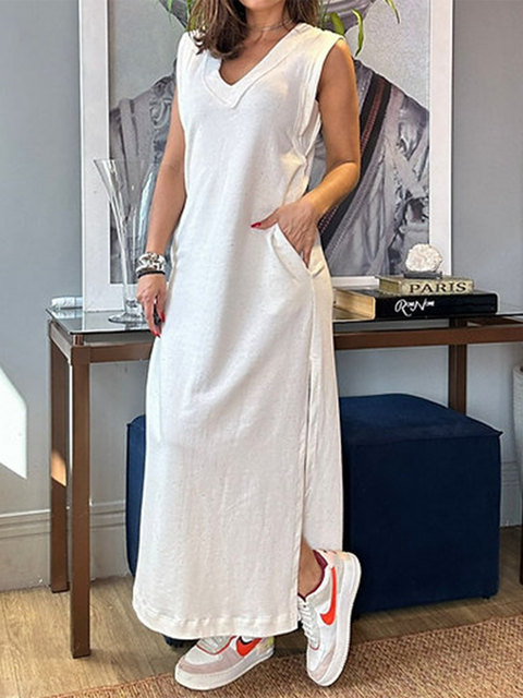 Casual V-neck Side Slit Pocket Dress