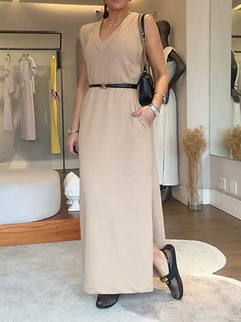 Casual V-neck Side Slit Pocket Dress
