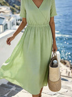 Women'S Solid Color V-Neck Loose-Fitting Vacation Dress