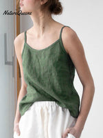Spaghetti Strap Linen Blend Top Green / S