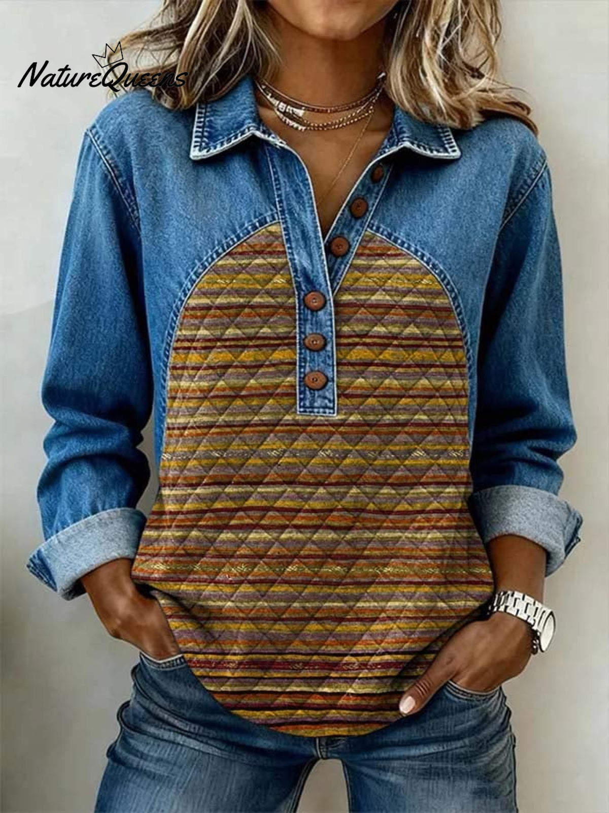 Women'S Casual Color-Blocked Pullover Sweatshirt