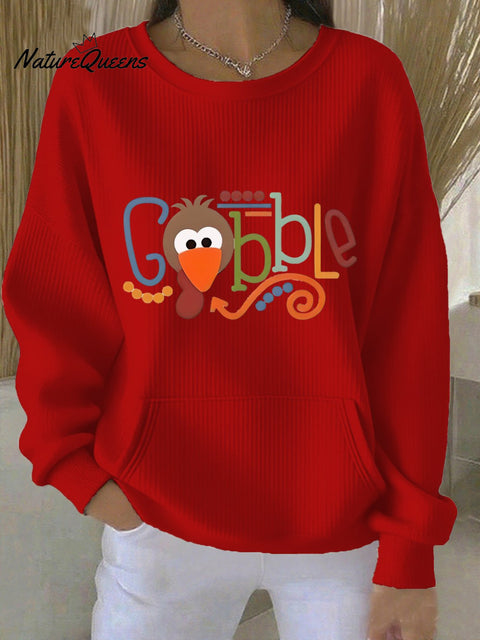 Women's Casual Thanksgiving Themed Printed Round Neck Sweatshirt