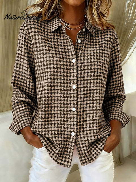 Women's Casual Retro Autumn And Winter Houndstooth Shirt