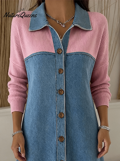 Women'S Casual Contrast Color Stitching Dress