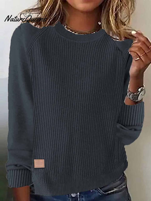 Women'S Autumn And Winter Round Neck Long Sleeve Spliced Sweater