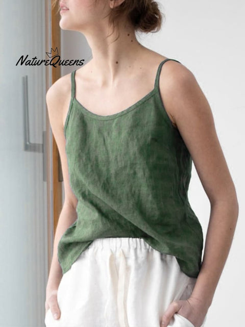 Women’s Casual Loose Cotton Linen Suspender Top Light Green / S