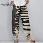 Women's Zebra Style Abstract Art Print Linen Blend Pants