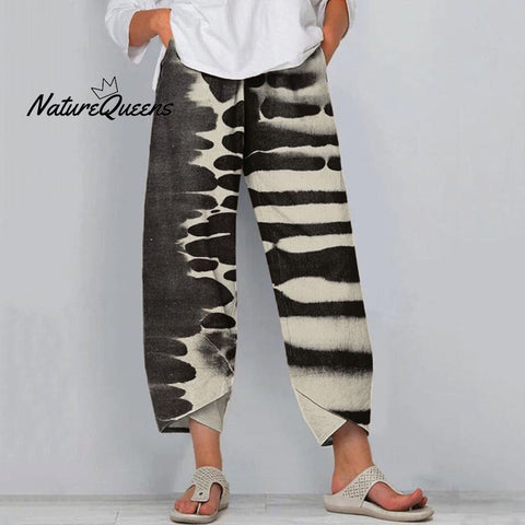 Women's Zebra Style Abstract Art Print Linen Blend Pants