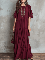 Bohemian Burgundy Tiered Maxi Dress