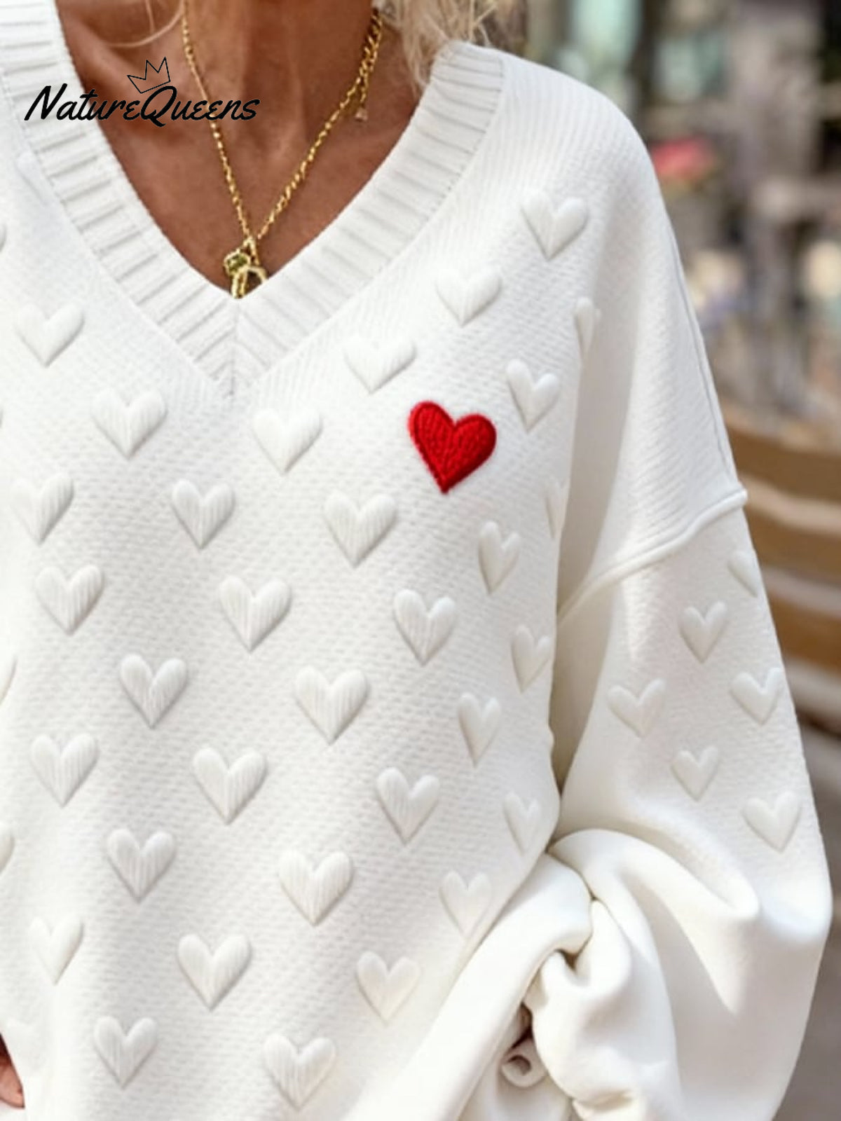 Women's Casual Knitted Jacquard Heart-Patterned Valentine's Day Sweatshirt
