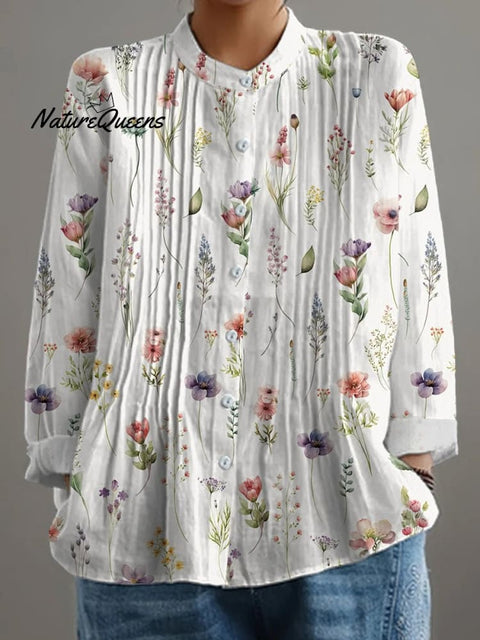 Women's Retro Floral Art Print Casual Shirt