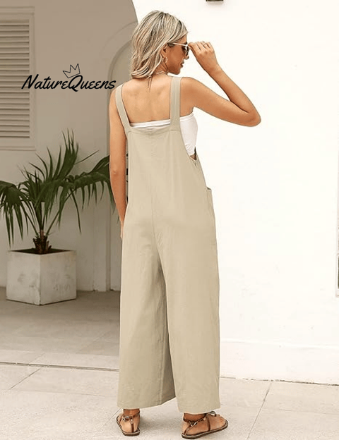 Women's Summer Cotton Linen Overalls â€?Adjustable & Relaxed Fit Jumpsuit