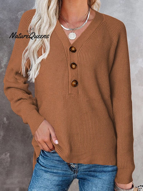 🧹Women'S Solid Color Casual V-Neck Pullover Sweater