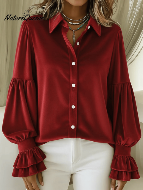 Women's Velvet Balloon Sleeve Shirt