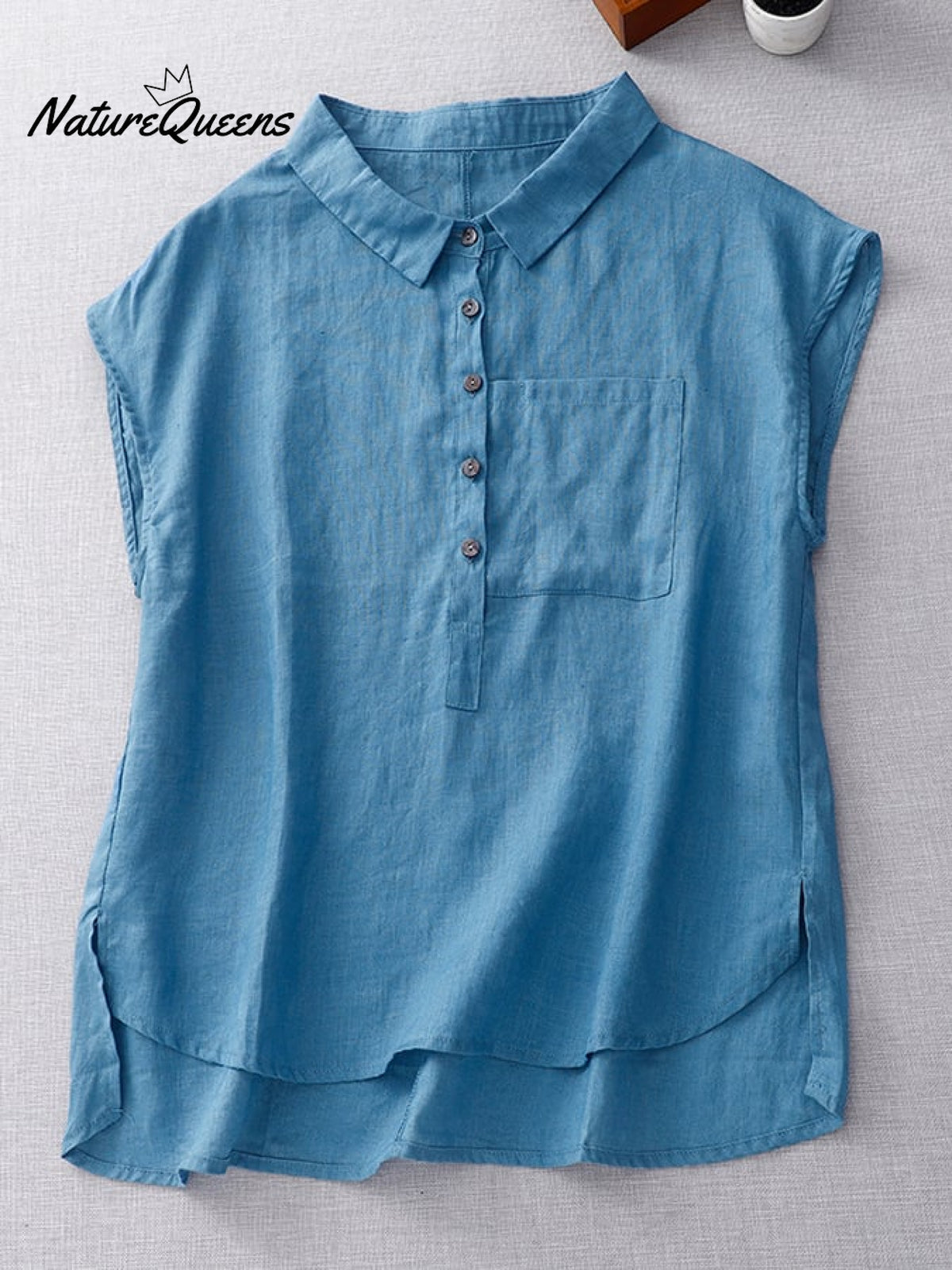 Ladies Casual Sleeveless Shirt With Lapel Button Design