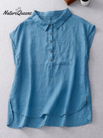 Ladies Casual Sleeveless Shirt With Lapel Button Design