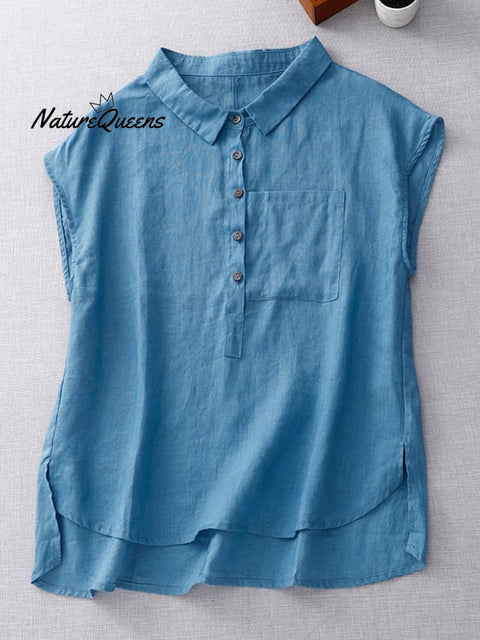 Ladies Casual Sleeveless Shirt With Lapel Button Design