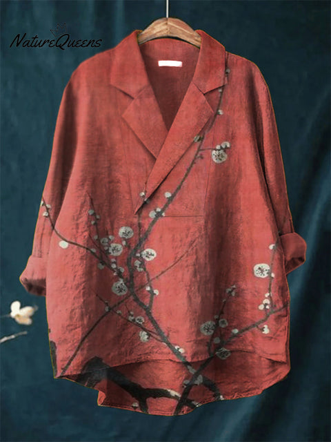 Women's Printed Casual Cotton and Linen Long Sleeve Shirt