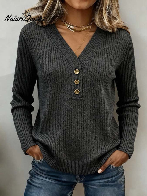 Women'S Casual Solid Color Button-Down Sweater