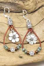 Bohemian Leather Cord Flower Beaded Earrings