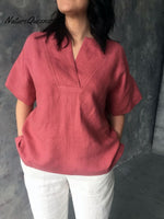 Women's Salmon color pink linen top MaTuTu Linen Style blouse