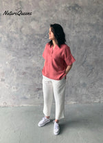 Women's Salmon color pink linen top MaTuTu Linen Style blouse