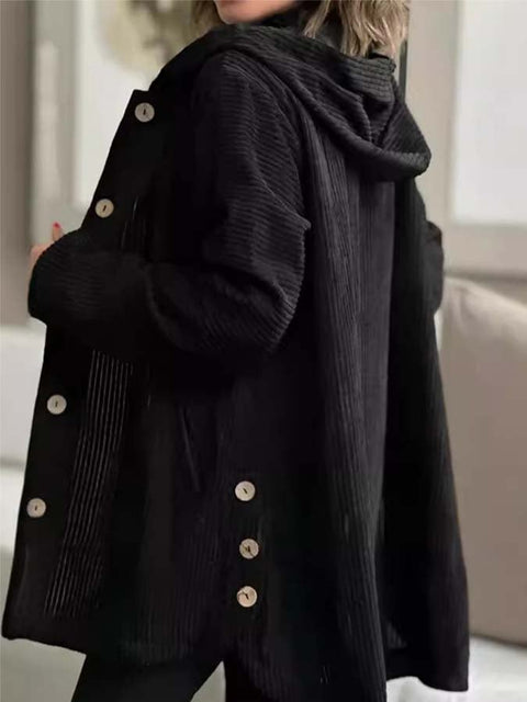 Women'S Casual Loose Corduroy Hooded Top Jacket