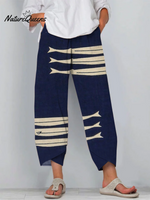 Retro Art Fish Cropped Casual Pants