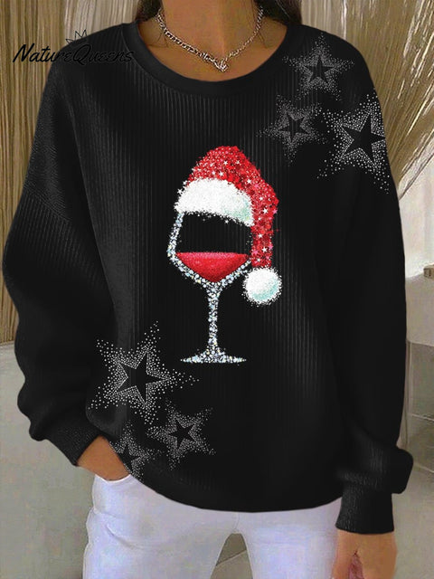 Women's Christmas Red Wine Glass Print Casual Sweatshirt