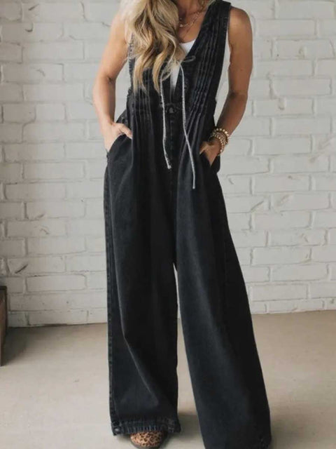 Women's Vest-style Tie-down Pleated Jumpsuit