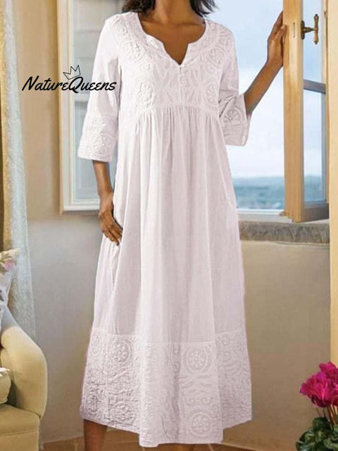 Lace Cotton And Linen Loose Dress