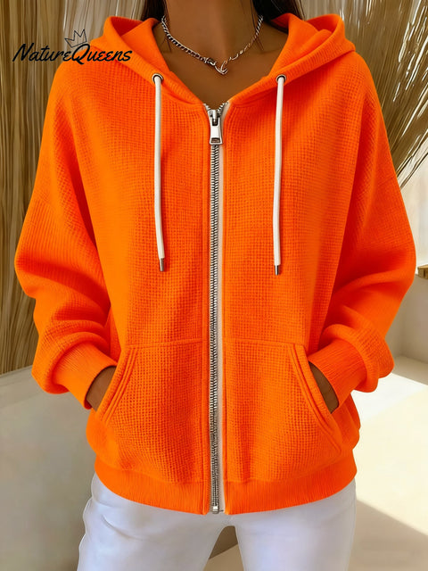 Women's Casual Waffle Texture Hoodie Jacket