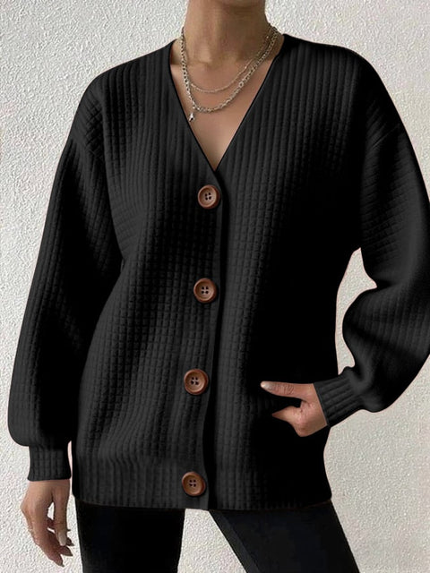 Women's Casual Square Checkered Solid Color Versatile Cardigan