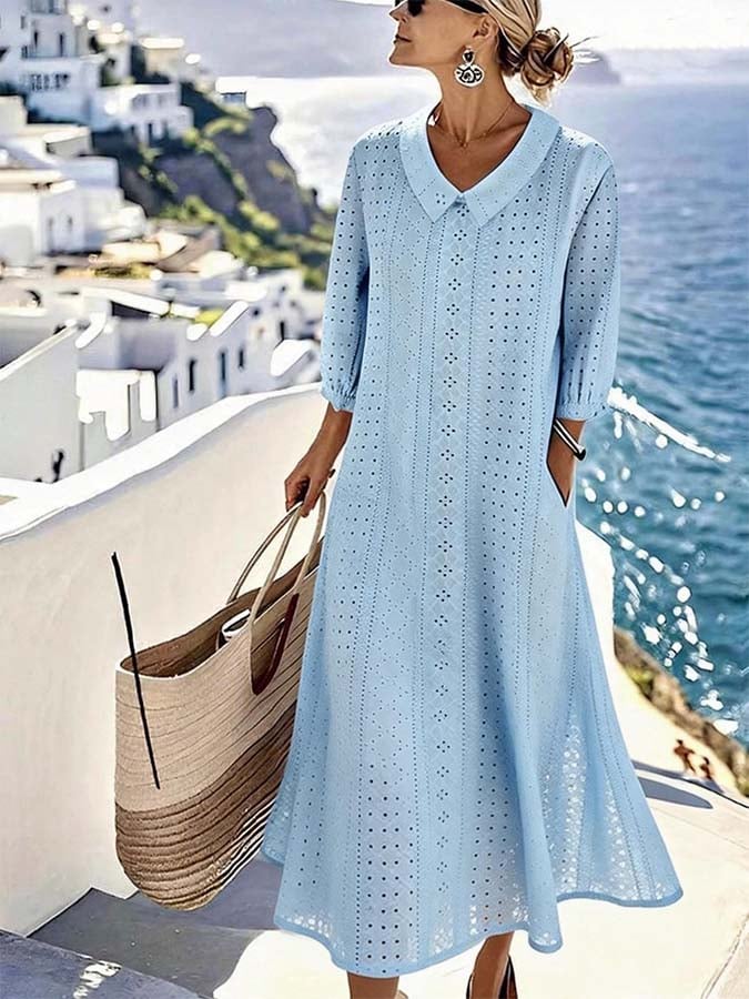 Women'S Casual Solid Color Hollow-Out Design Dress