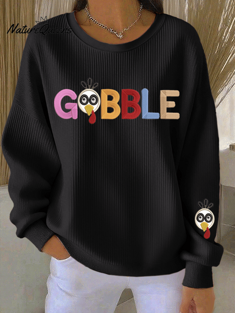 Women's Thanksgiving Turkey Print Casual Crew Neck Sweatshirt