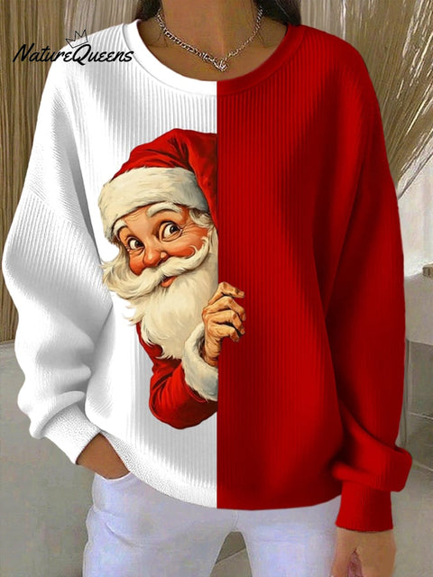 Women's Christmas Print Knitted Crew Neck Long Sleeve Top