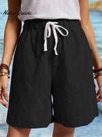 Women’s Pure Color Cotton Casual Shorts Black / S