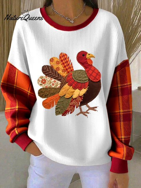 Women's Thanksgiving turkey print waffle T-shirt