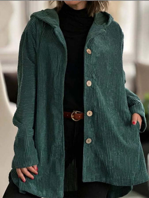Women'S Casual Loose Corduroy Hooded Top Jacket