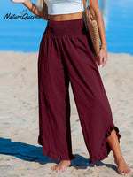 Women's High-Waist Pleated Irregular Hem Cotton And Linen Loose Casual Pants