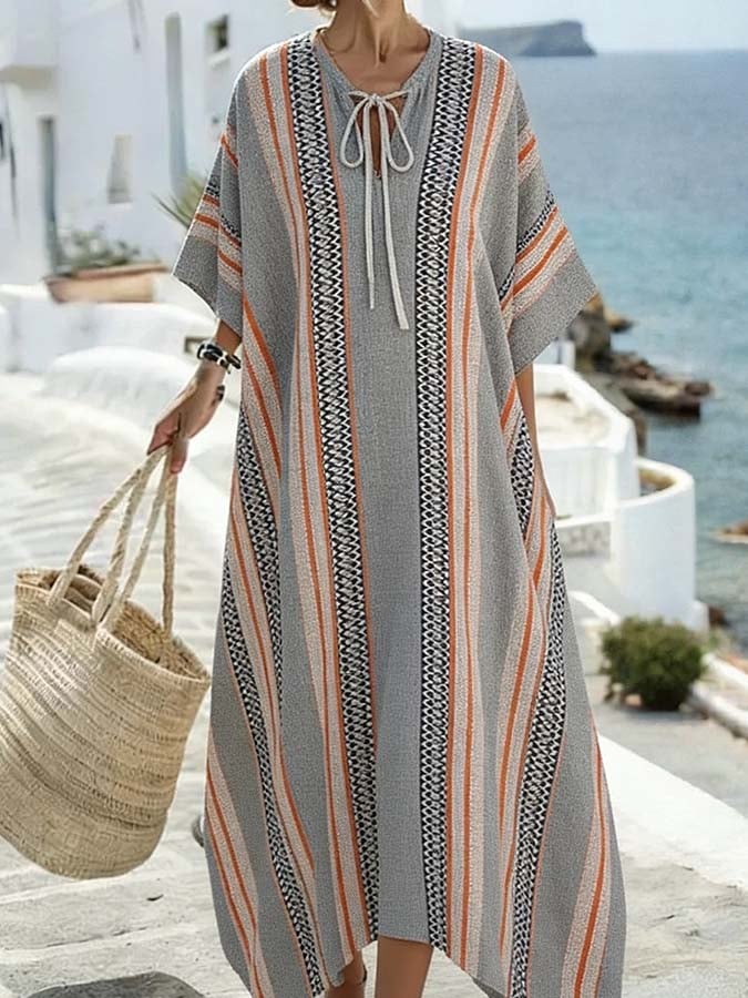 Women'S Casual Color-Block Striped Dress
