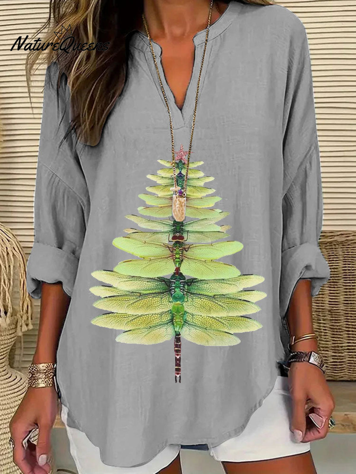 Women's Casual Watercolor Dragonfly Tree Cotton Blend Print T-shirt