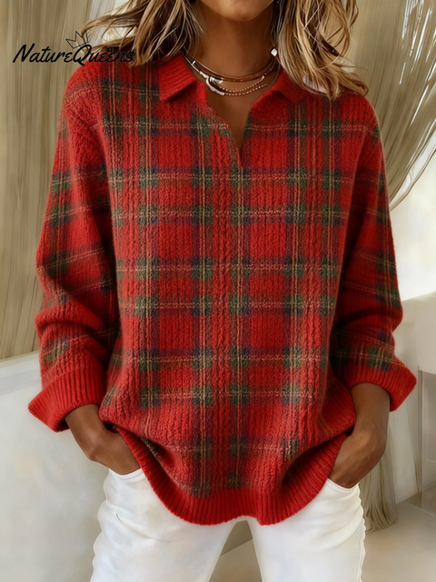 Women's Christmas Printed Collared Sweater