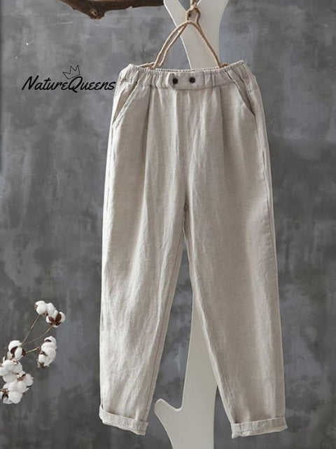 Women's Solid Color Simple Versatile Loose Casual Cotton And Linen Pants