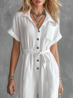Stylish Casual Vacation V-neck Short Sleeve Jumpsuit
